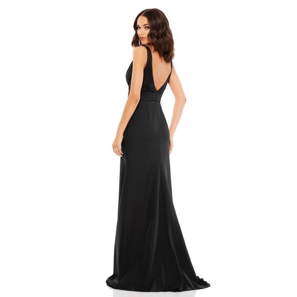 Mac Duggal 49454 Black Sleeveless V-Neck Bow Shoulder Mermaid Gown Size 4 New - Picture 2 of 7